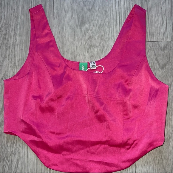 Something new Women's hot pink Satin Corset-Seam Crop Top - Picture 2 of 4